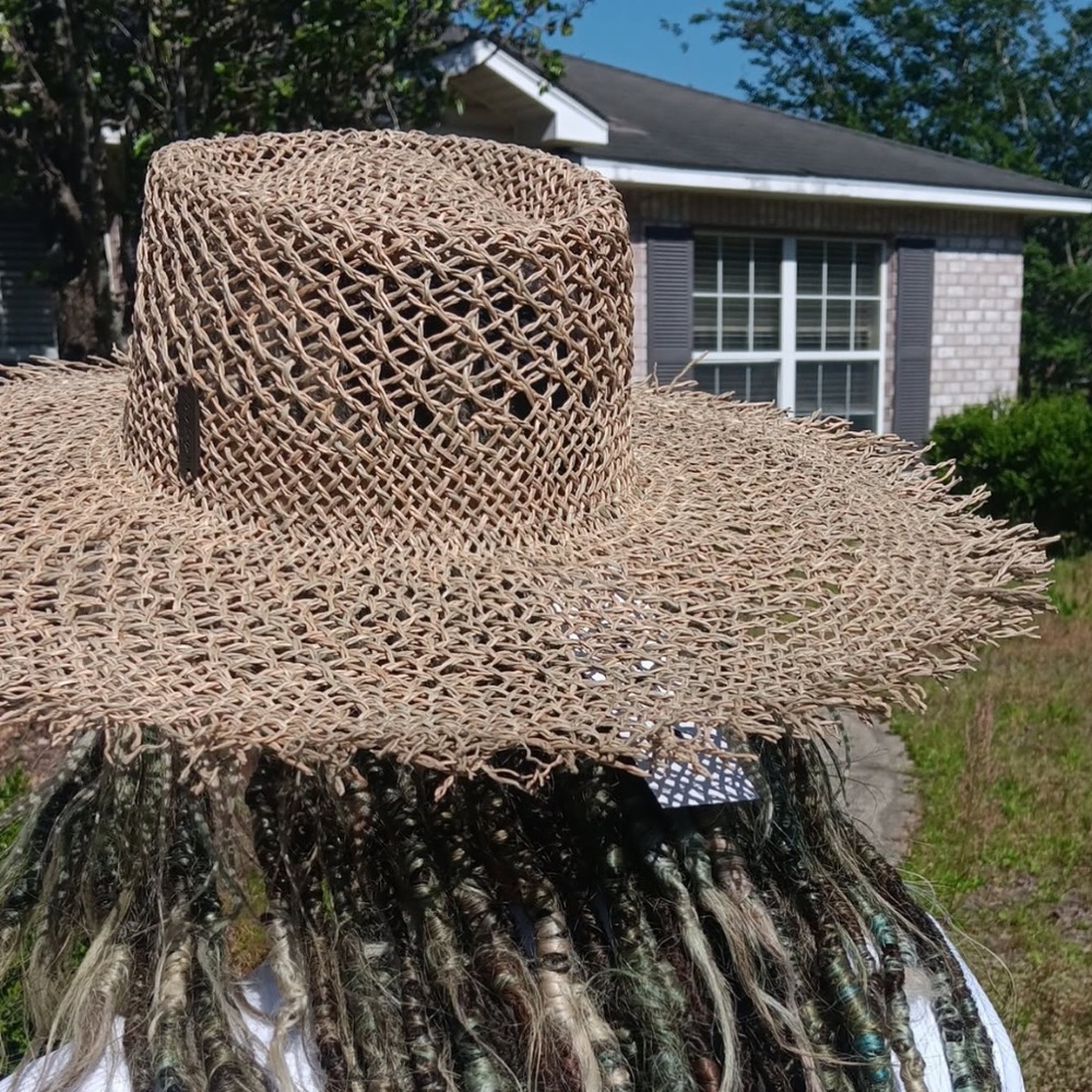 HURLEY Tan Wide-Brimmed Sun Lisbon Straw Hat with Natural Weave NWT - Picture 6 of 16